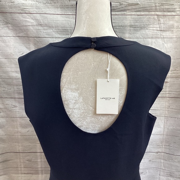 NWT Lafayette 148 Black Sleeveless Shift Dress Wool-Silk Keyhole Back Large LBD - Picture 8 of 14